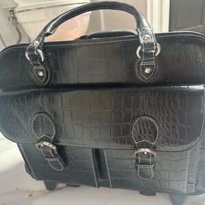NEW Black Crocodile-Embossed Siamod San Martino wheeled briefcase laptop bag